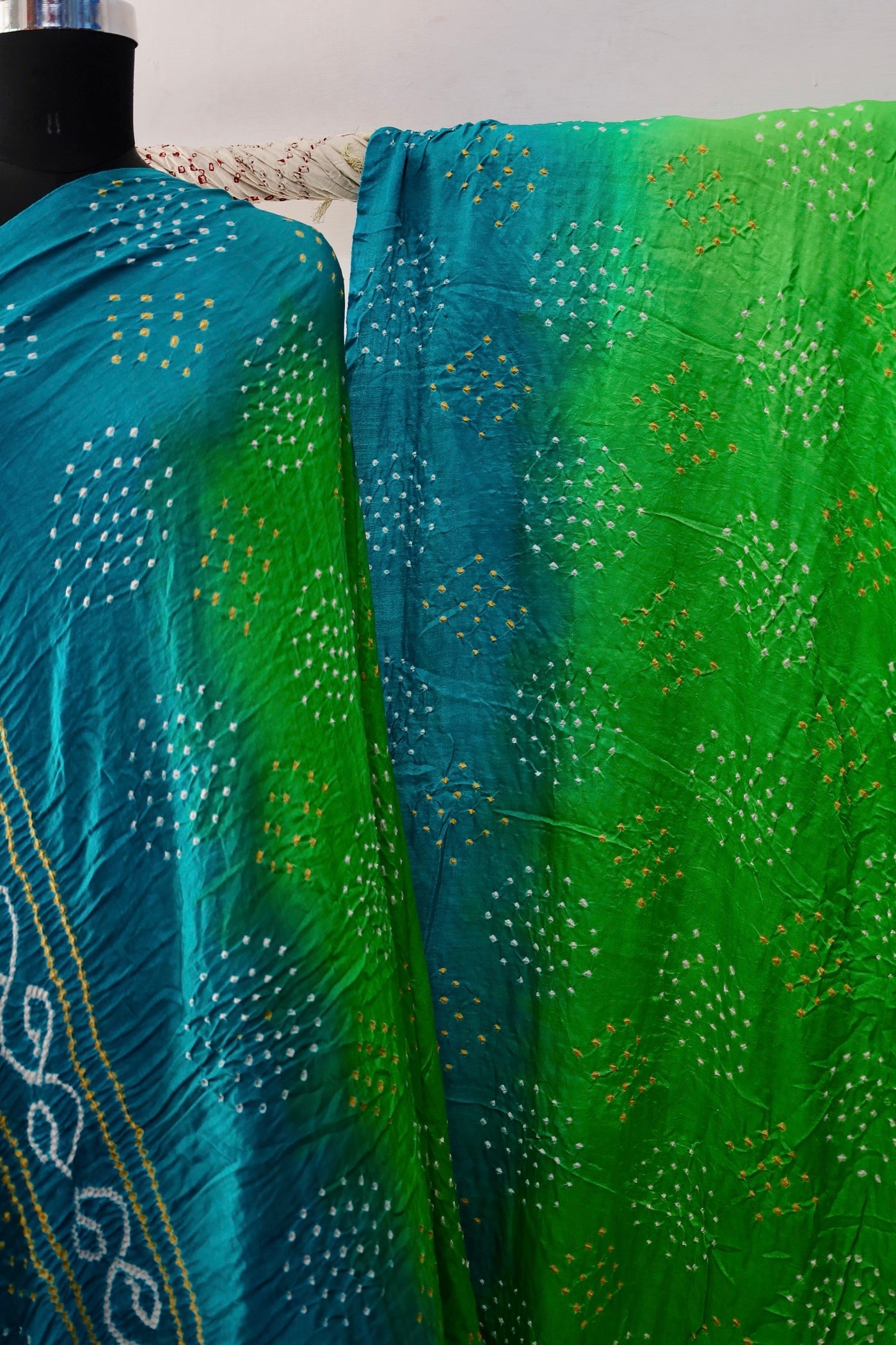 Elegant Gajji silk saree adorned with delicate Bandhani motifs and a luxurious zari pallu