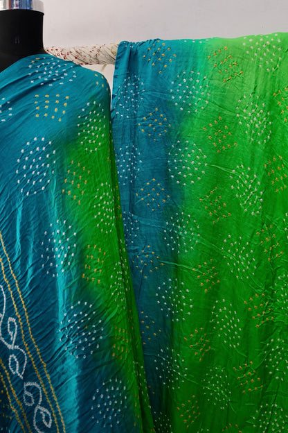 Elegant Gajji silk saree adorned with delicate Bandhani motifs and a luxurious zari pallu