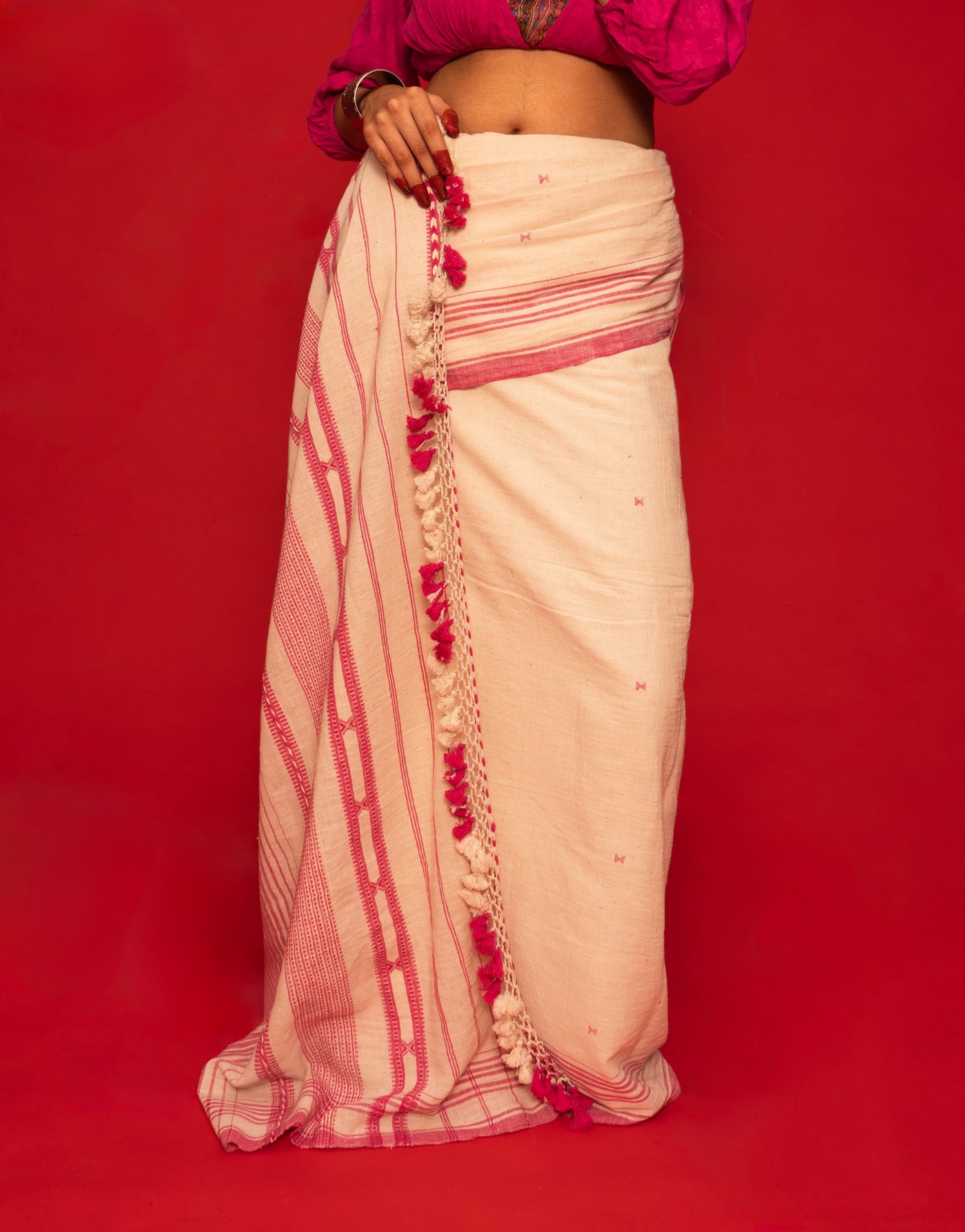 Premium petal Kala Cotton saree showcasing traditional Bhujodi textile artistry and timeless appeal