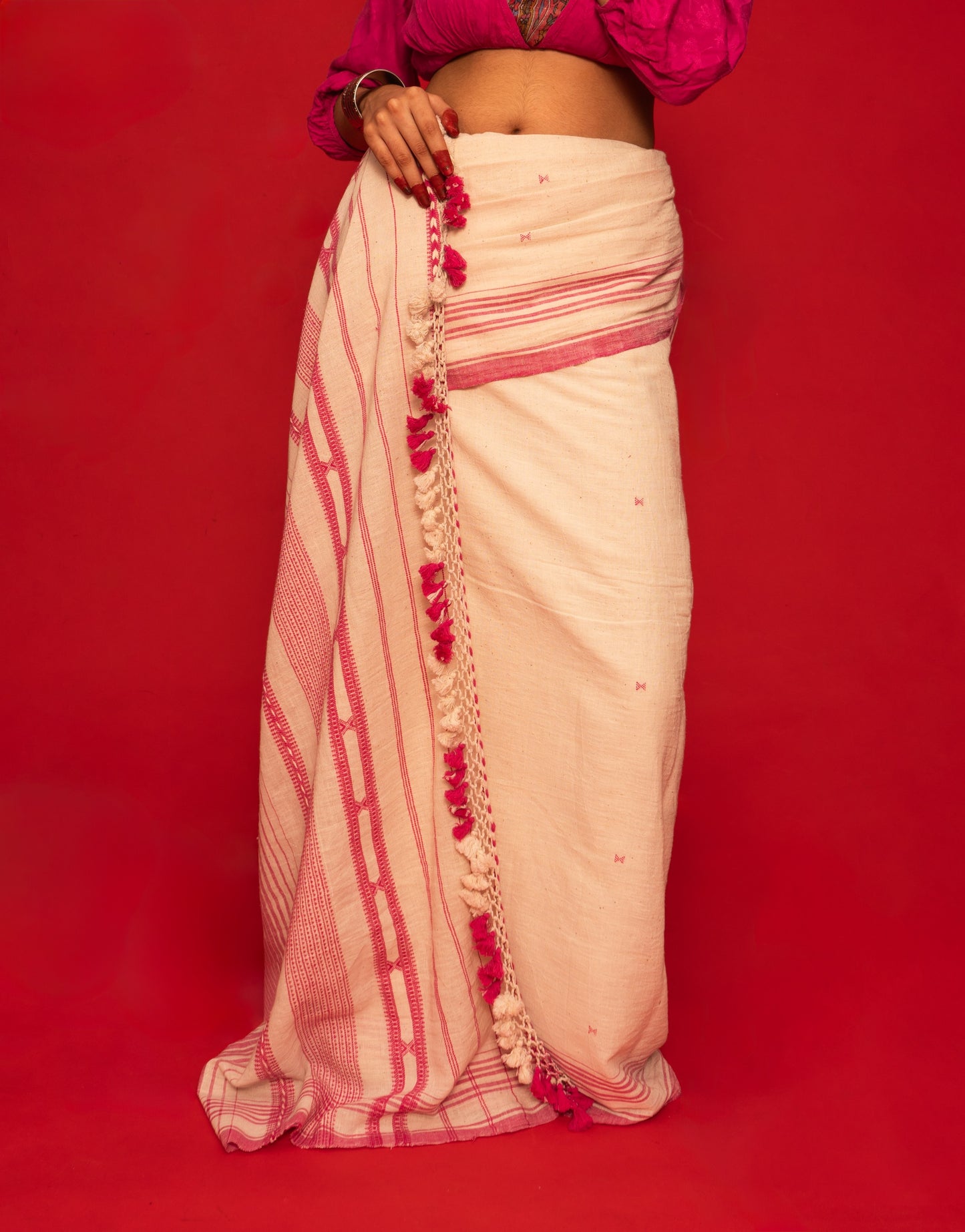 Premium petal Kala Cotton saree showcasing traditional Bhujodi textile artistry and timeless appeal