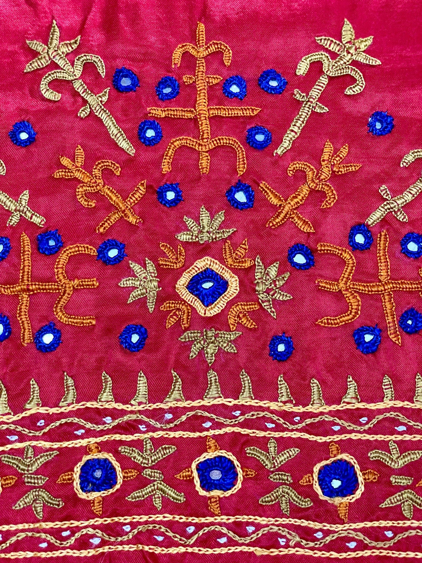 Handcrafted raspberry pink Pakko embroidery blouse piece inspired by Kutch textile traditions