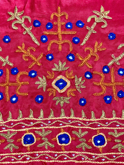 Handcrafted raspberry pink Pakko embroidery blouse piece inspired by Kutch textile traditions