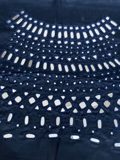 Traditional steel blue blouse fabric featuring authentic mirror work detailing