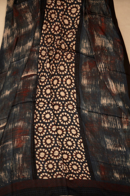 Premium smoky Ajrakh dupatta with heritage block print motifs and luxurious texture