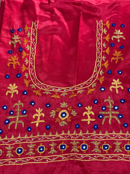 Raspberry pink Pakko embroidery blouse piece showcasing intricate handcrafted embroidery details