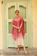 Rose Bloom Bandhani Shibori Silk Kaftan