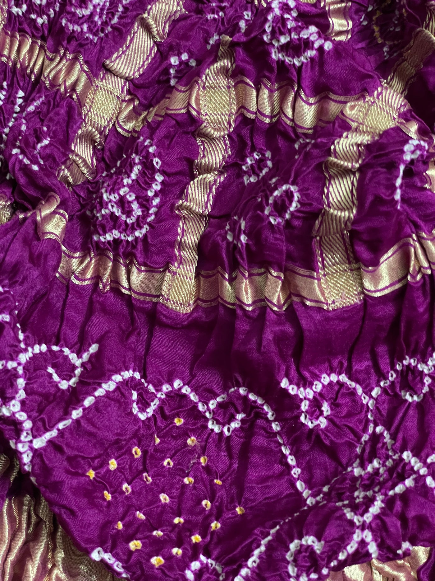Traditional royal purple Bandhani Gharchola dupatta adorned with elegant zari work