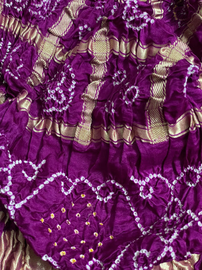 Traditional royal purple Bandhani Gharchola dupatta adorned with elegant zari work