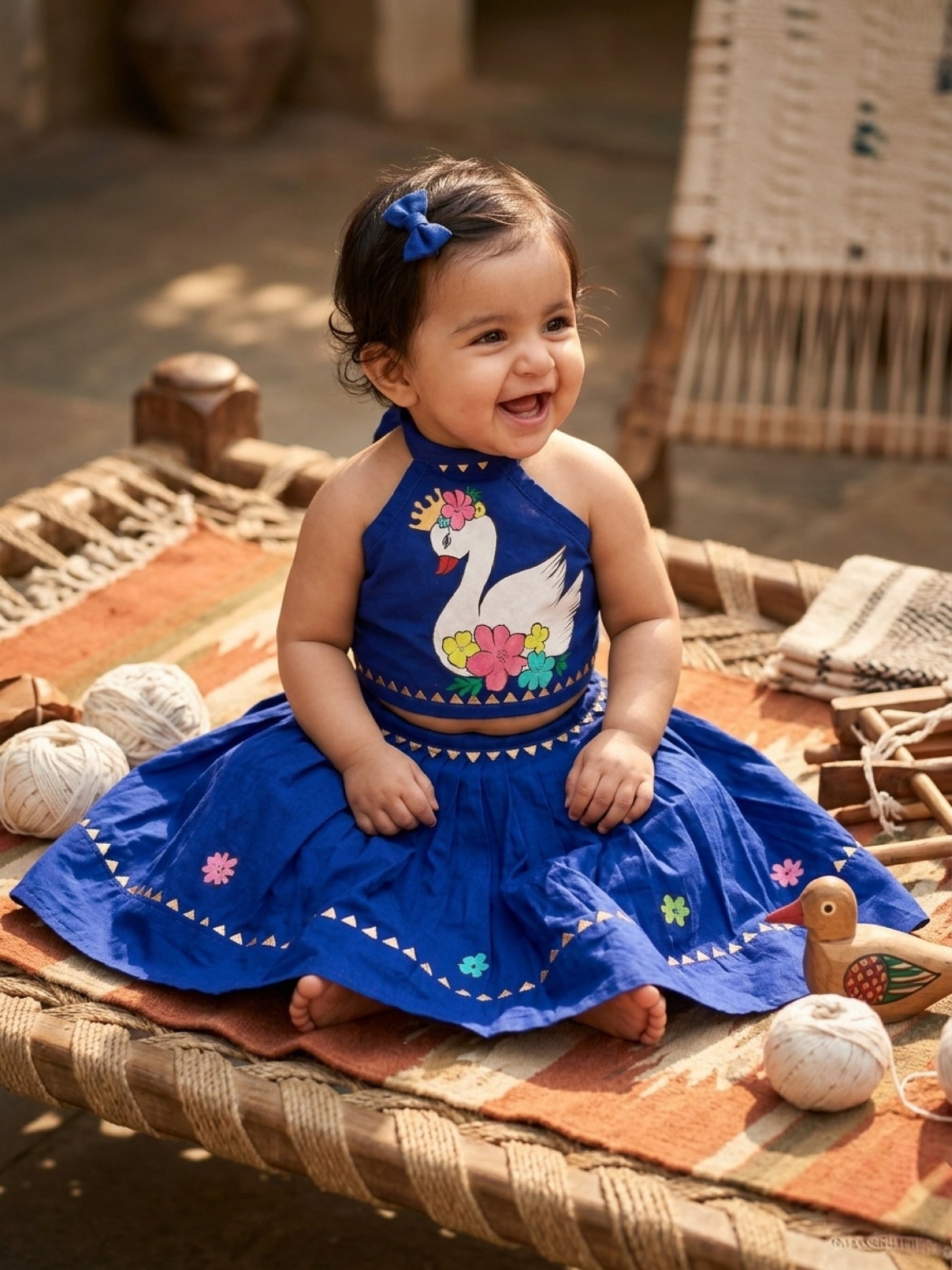 Royal Sapphire handpainted cotton lehenga choli set featuring handcrafted artwork and traditional elegance