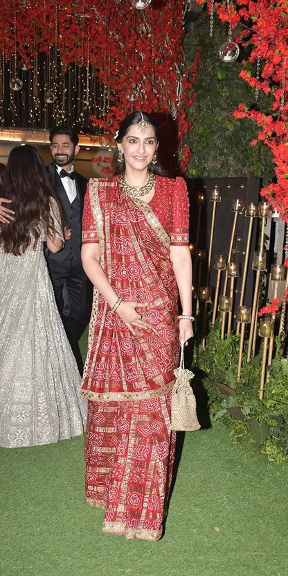 Artisan-Crafted Sonam Kapoor Inspired Bandhani Gharchola Saree