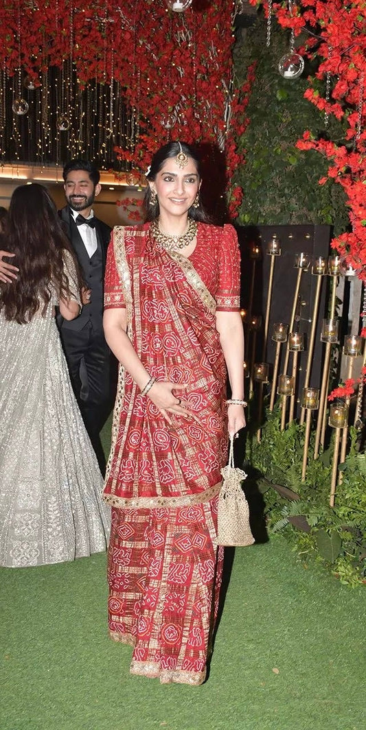 Artisan-Crafted Sonam Kapoor Inspired Bandhani Gharchola Saree