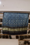 Steel Blue Ajrakh Modal Silk Dupatta With Lagdi Patta