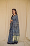Steel Blue Ajrakh Modal Silk Saree