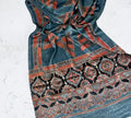 Teal Blue Ajrakh Mashru Silk Stole