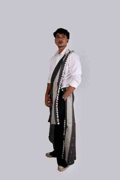 Elegant ash grey wool shawl handcrafted using traditional handloom weaving techniques