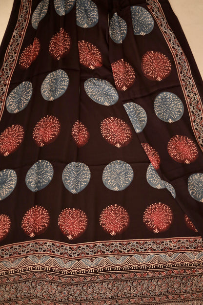 Traditional black Ajrakh modal silk dupatta showcasing authentic artisan craftsmanship