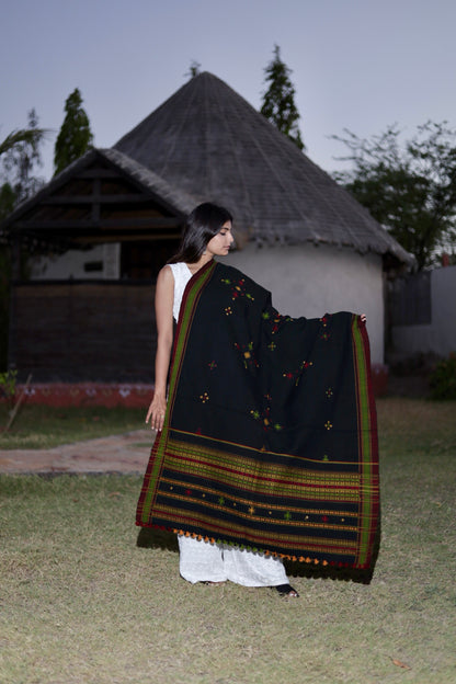 Premium handwoven woolen shawl in black with a soft touch and graceful drape