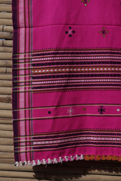 Premium handwoven woolen shawl in fuchsia pink with a soft texture and graceful drape