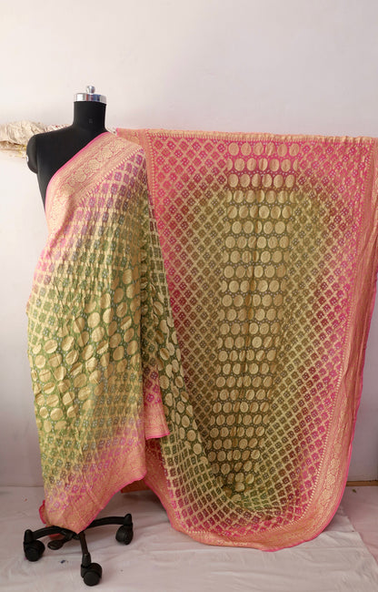 Alia Bhatt inspired Bandhani Neem Zari saree featuring traditional tie-dye patterns and elegant zari detailing