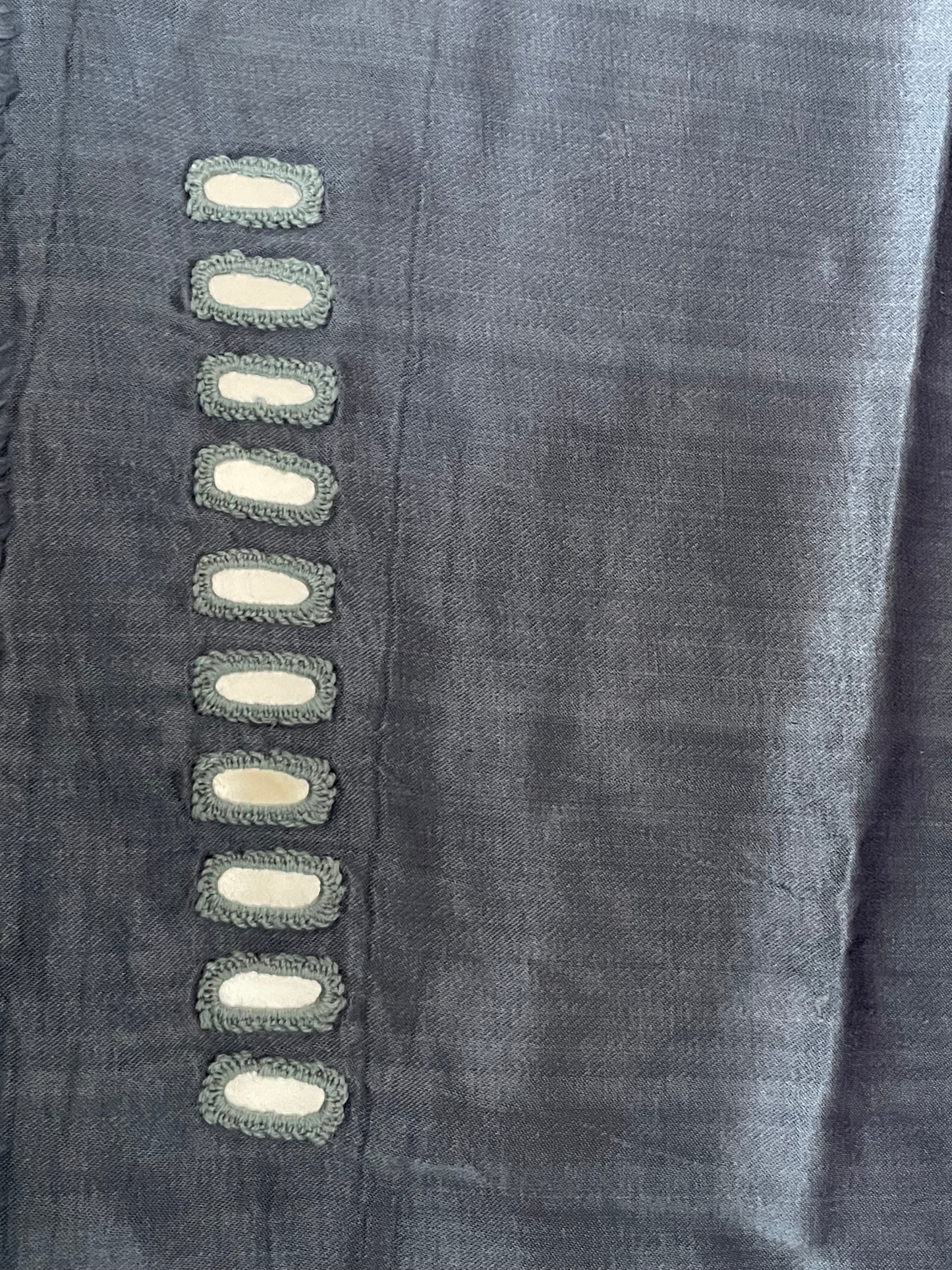 Metal grey mirror work blouse piece showcasing intricate handcrafted embellishments