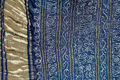 Handcrafted midnight blue silk saree showcasing authentic Rai Bandhani artistry with rich zari detailing