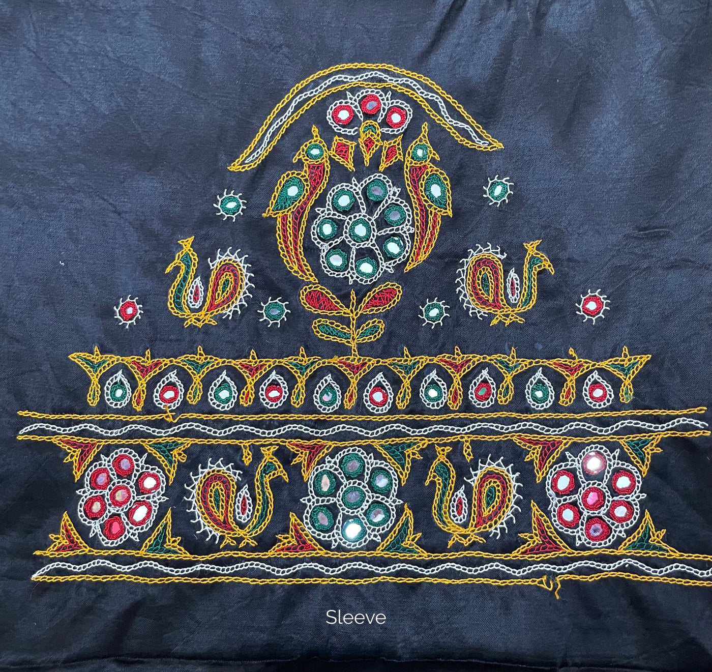 Midnight navy Ahir embroidery blouse piece showcasing intricate handcrafted embroidery details
