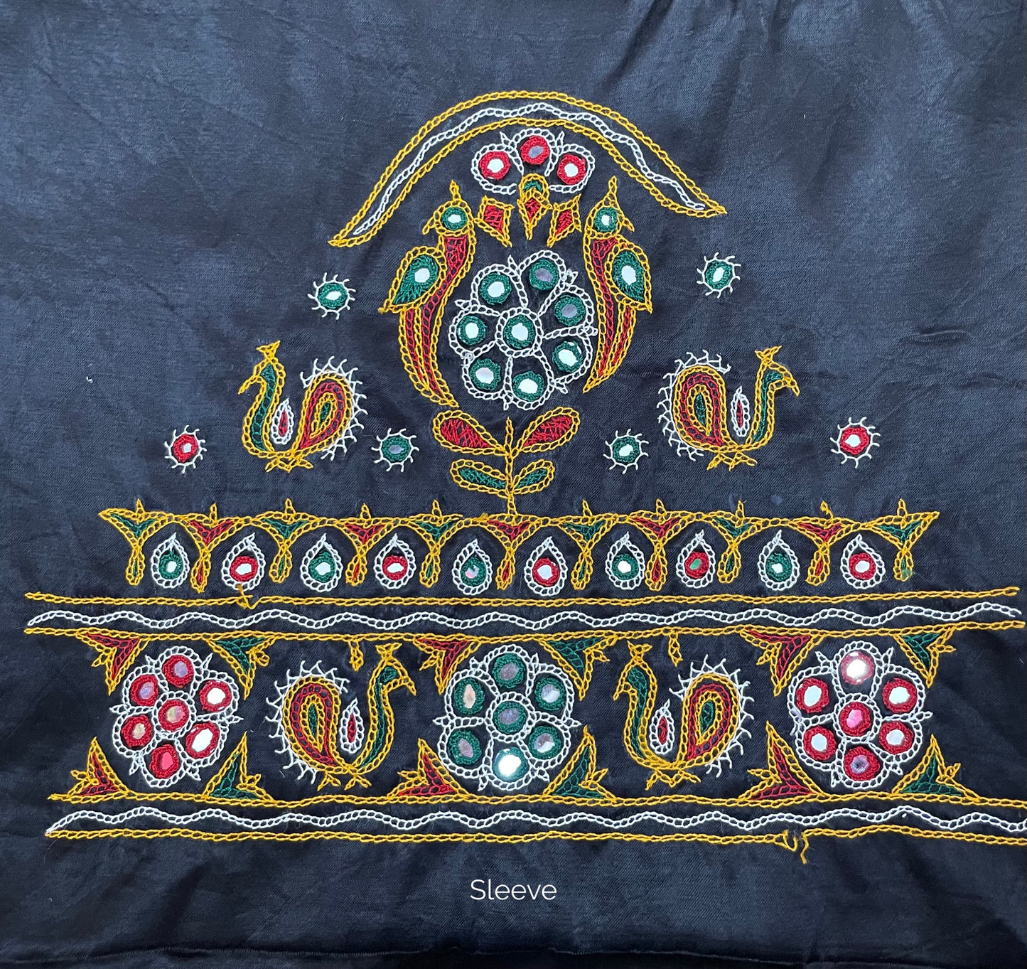 Midnight navy Ahir embroidery blouse piece showcasing intricate handcrafted embroidery details