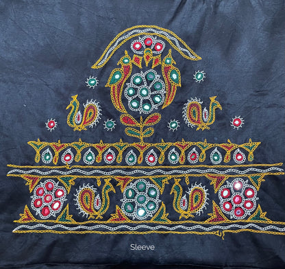 Midnight navy Ahir embroidery blouse piece showcasing intricate handcrafted embroidery details
