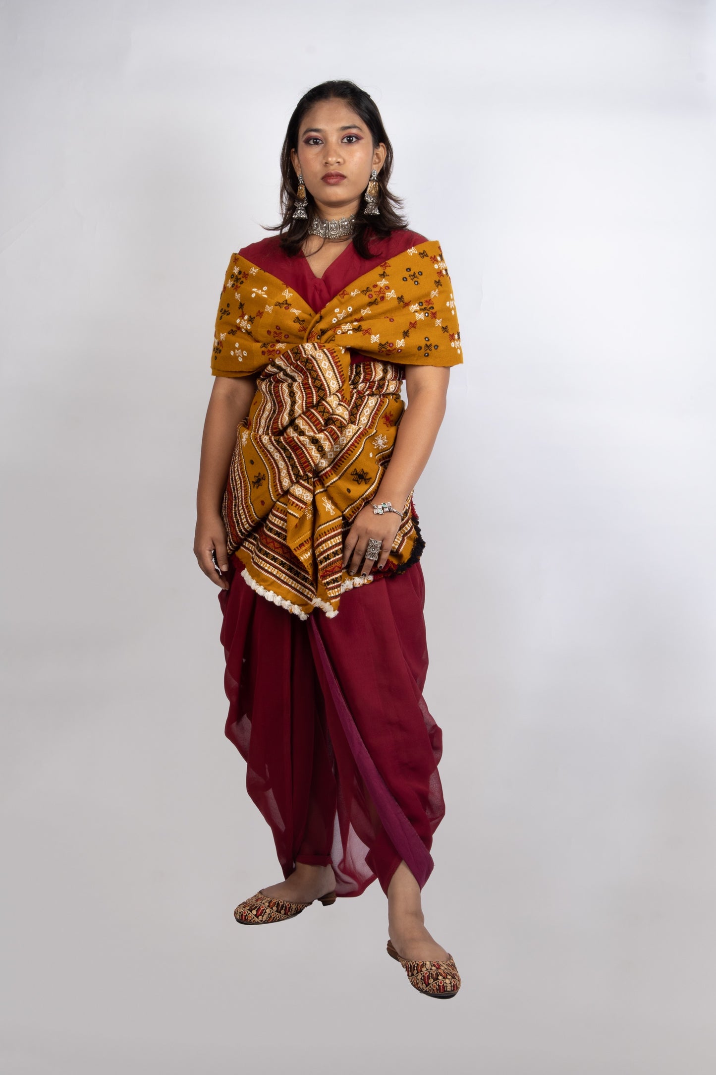 Elegant mustard gold wool shawl handcrafted using traditional handloom weaving techniques