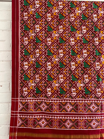 Handcrafted Patola silk dupatta showcasing authentic Double Ikat weaving artistry