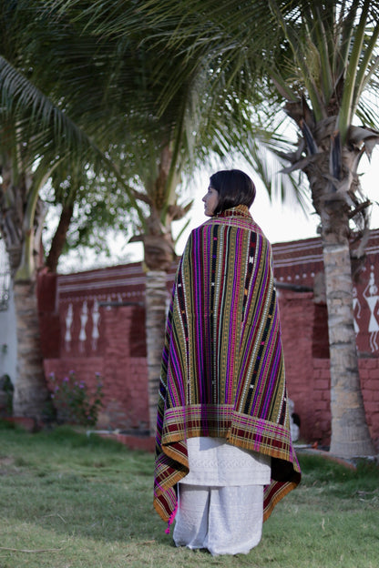 Premium handwoven woolen shawl with regal stripe detailing and a soft luxurious texture