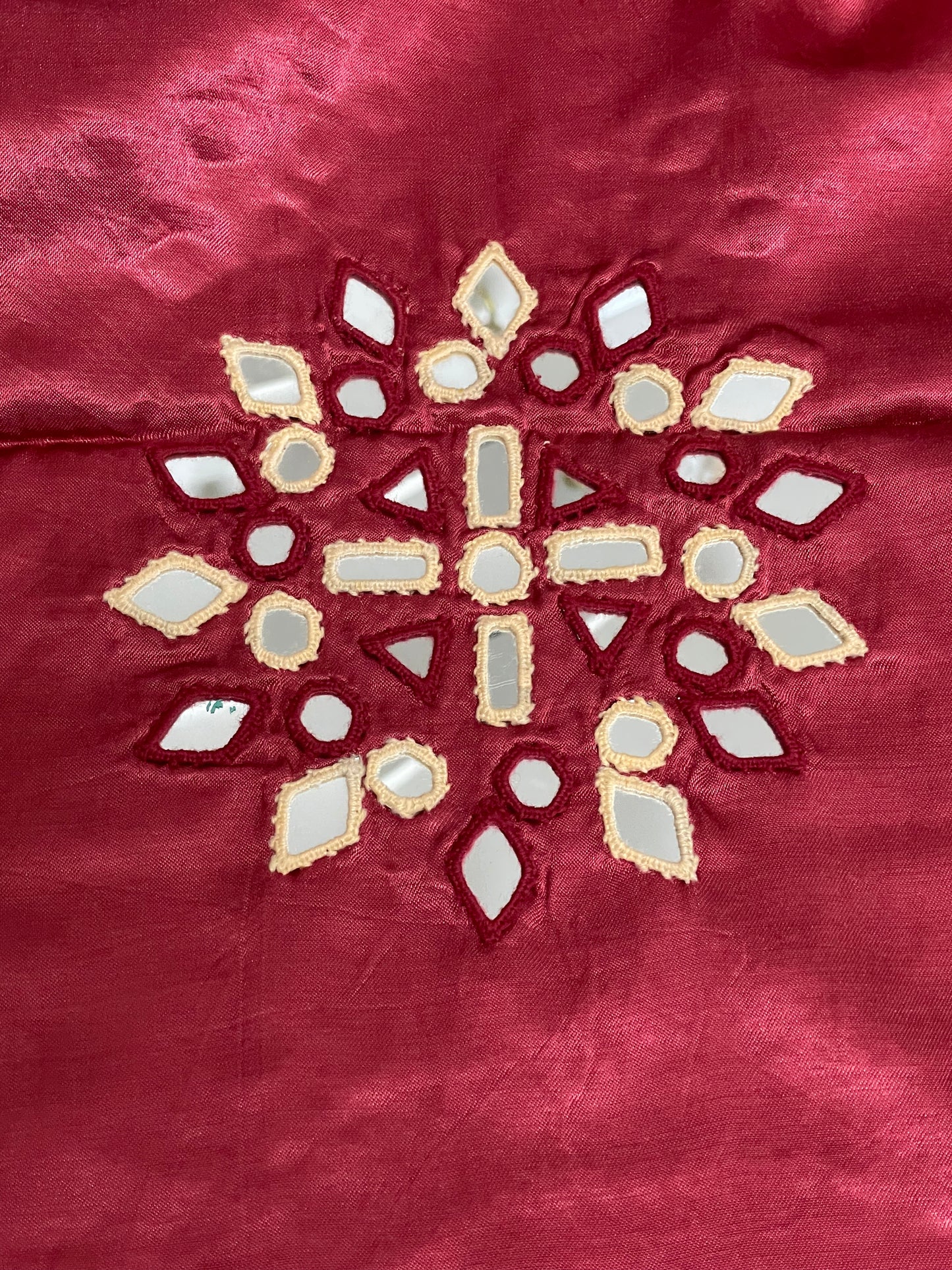 Rose pink mirror work blouse piece showcasing intricate handcrafted embellishments