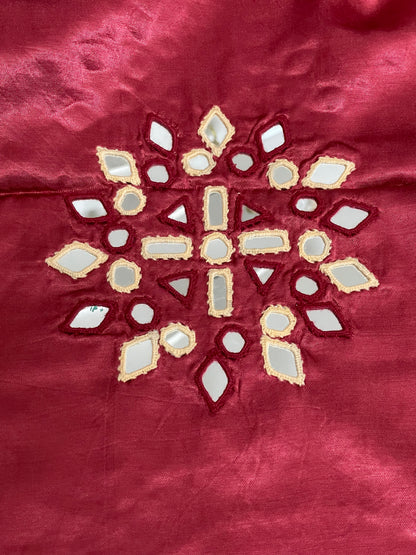 Rose pink mirror work blouse piece showcasing intricate handcrafted embellishments