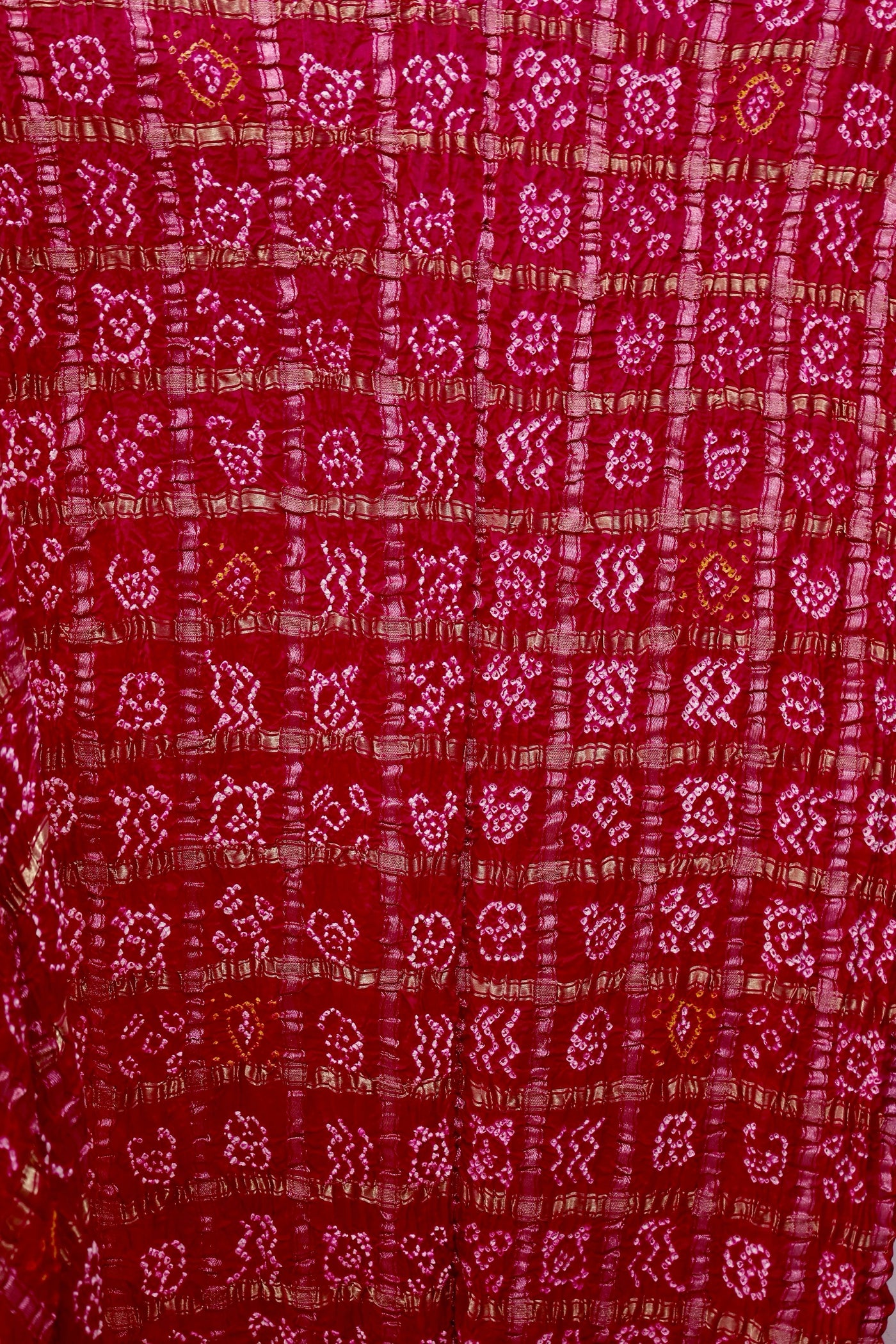 Rosewood Bandhani Gharchola Gajji silk saree featuring traditional tie-dye motifs and heritage-inspired checked patterns