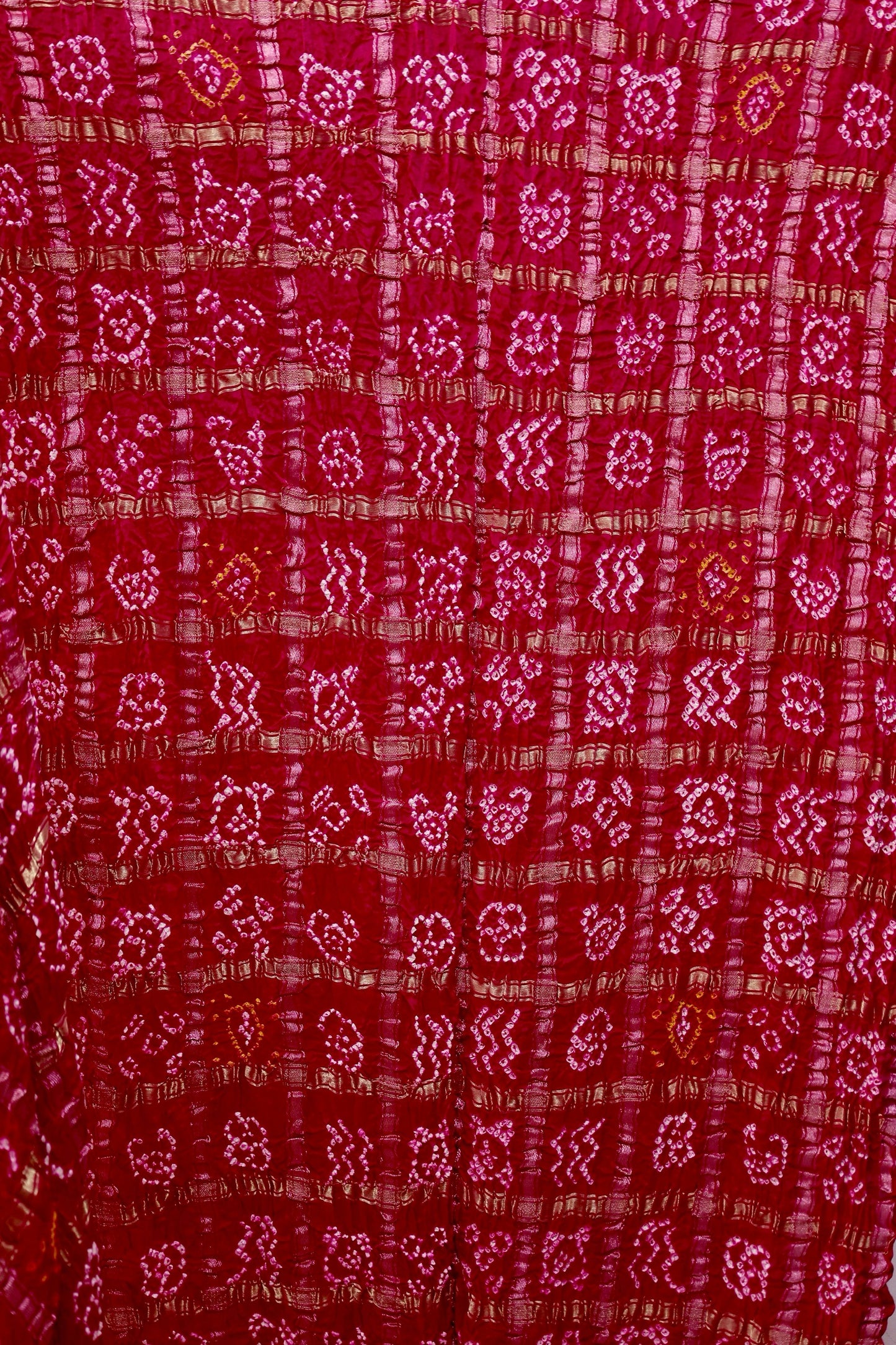 Rosewood Bandhani Gharchola Gajji silk saree featuring traditional tie-dye motifs and heritage-inspired checked patterns