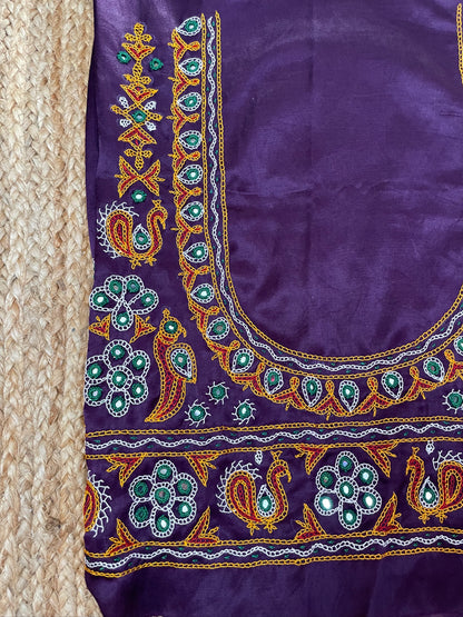 Traditional royal purple blouse piece featuring authentic Ahir embroidery craftsmanship