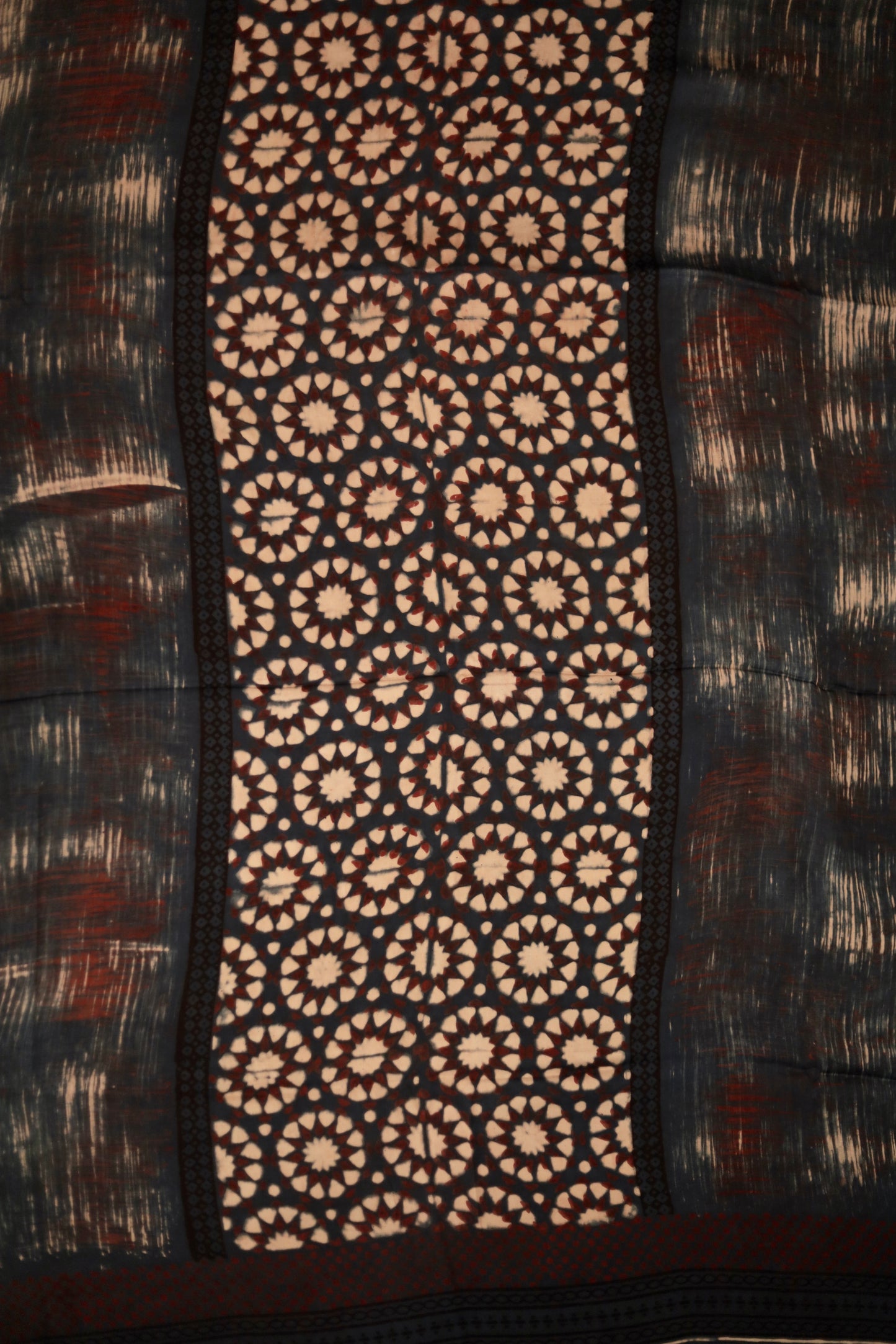 Traditional smoky Ajrakh modal silk dupatta showcasing authentic artisan craftsmanship