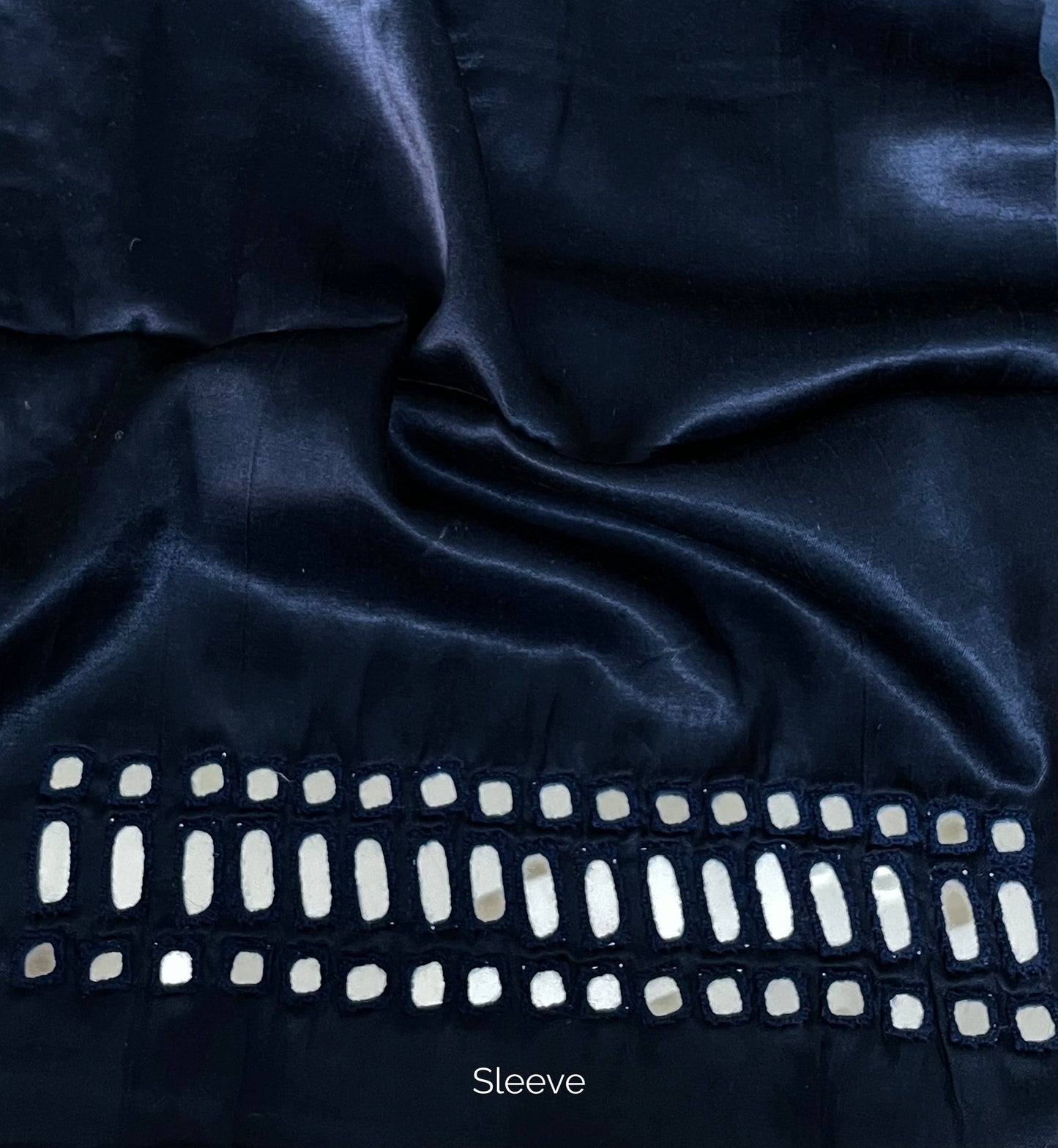 Traditional steel blue blouse fabric featuring authentic mirror work detailing