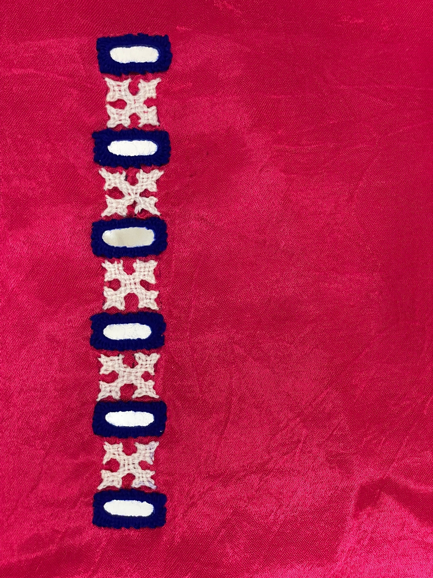 Vibrant pink Ahir embroidery dress material showcasing intricate handcrafted embroidery details