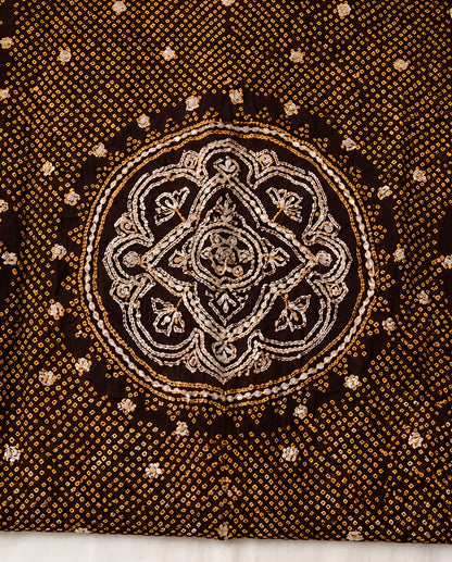 Traditional Bandhani tie-dye patterns on a black silk dupatta