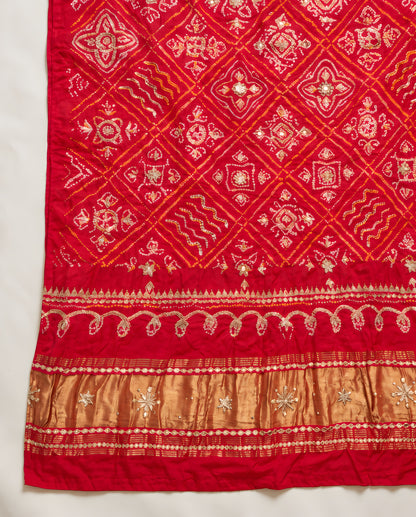 Ruby red Bandhani dupatta with gota patti work