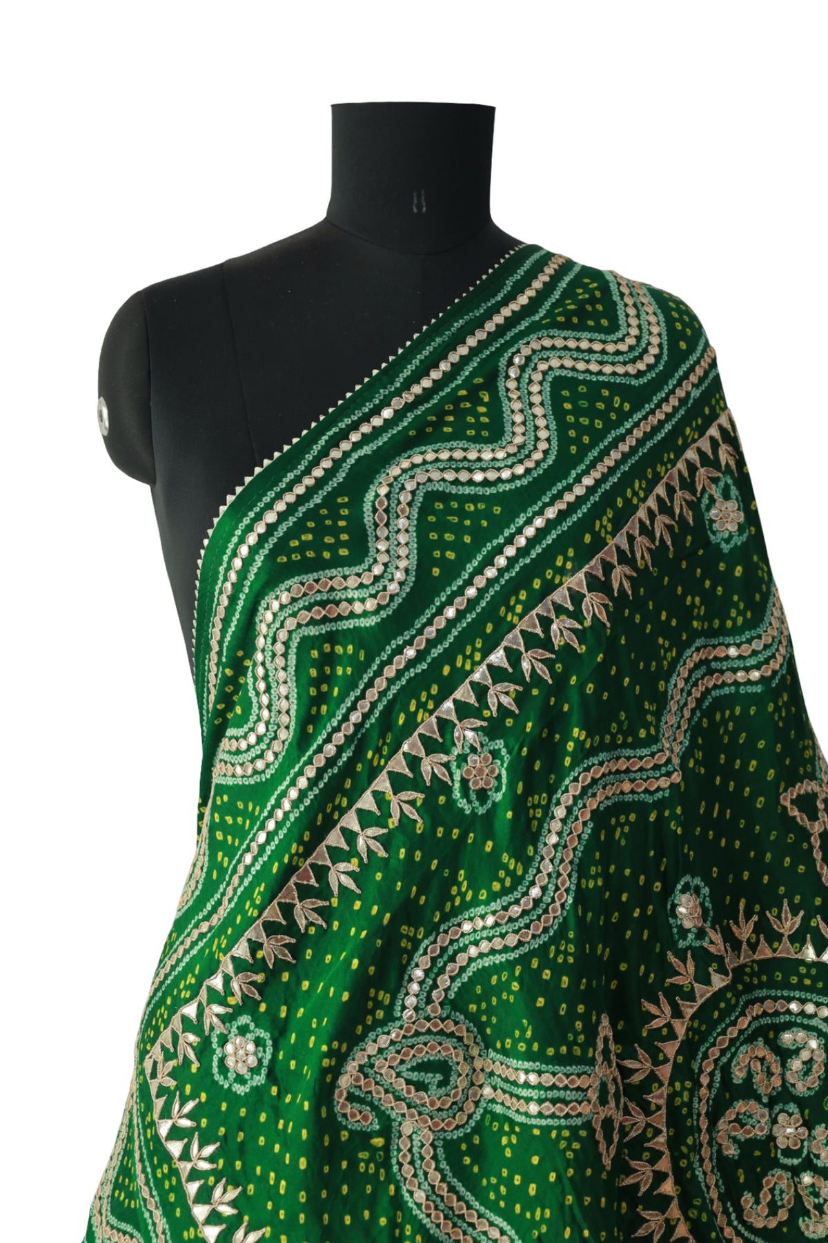 Emerald Green Gajji silk Bandhani gota patti dupatta