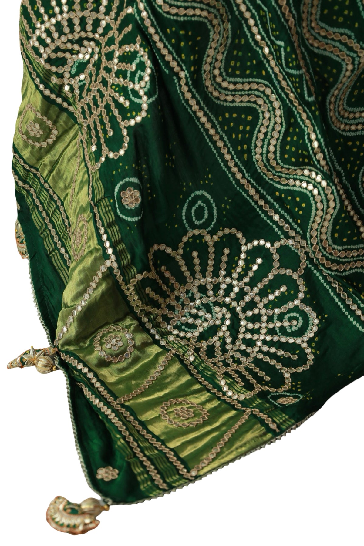 Emerald Green Bandhani gota patti dupatta for festive and wedding wear