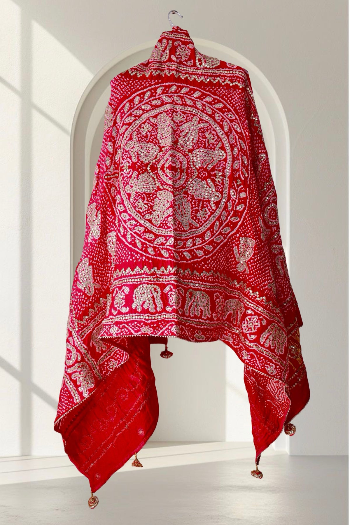 Gulaal Red Bandhani dupatta with gota patti work