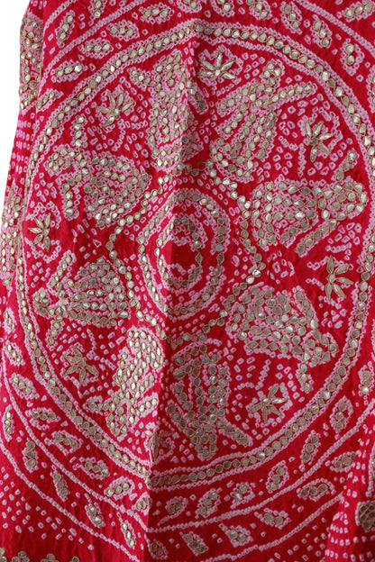 Gulaal Red Gajji silk Bandhani gota patti dupatta