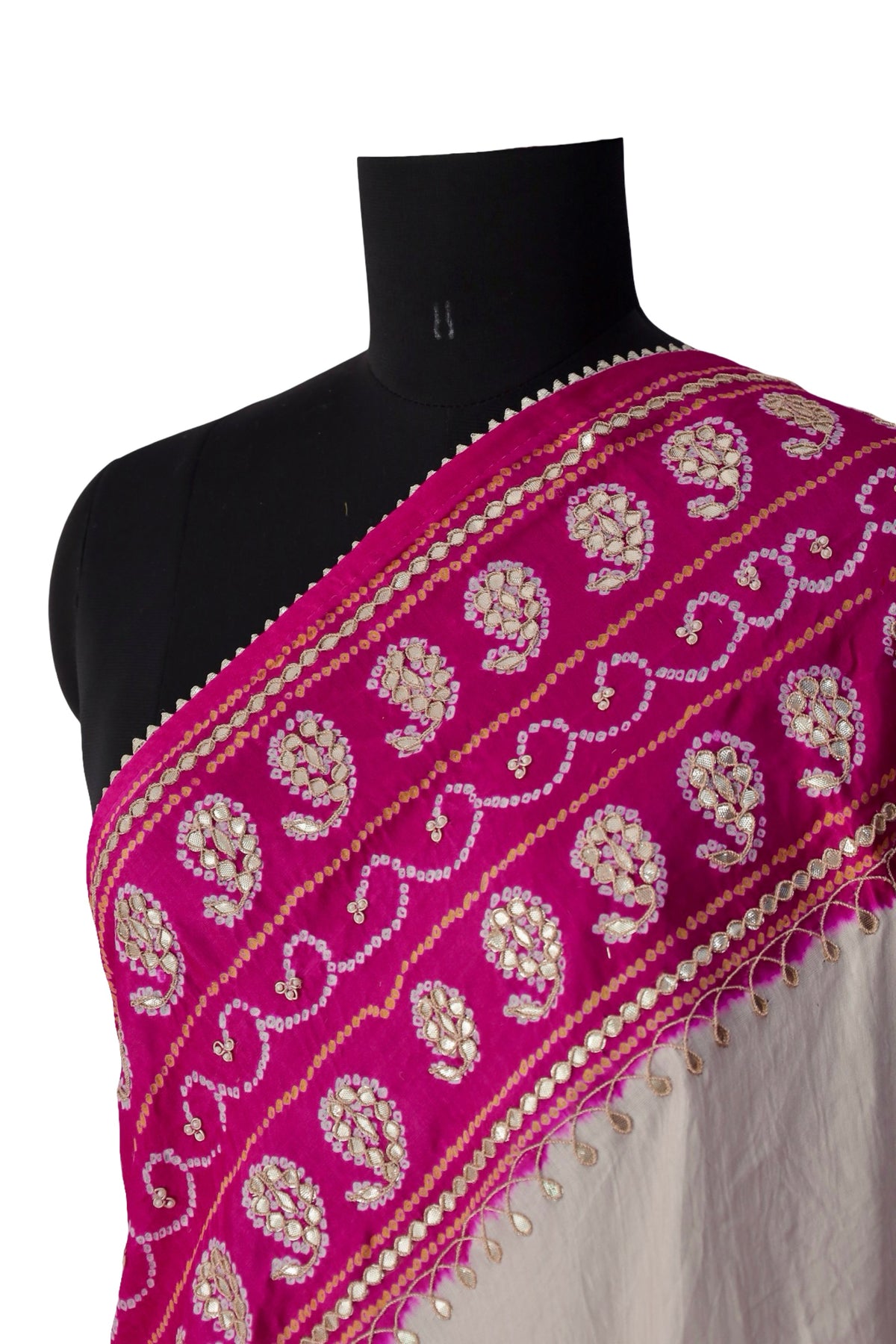 Gulabi Chandni Gajji silk Bandhani gota patti dupatta