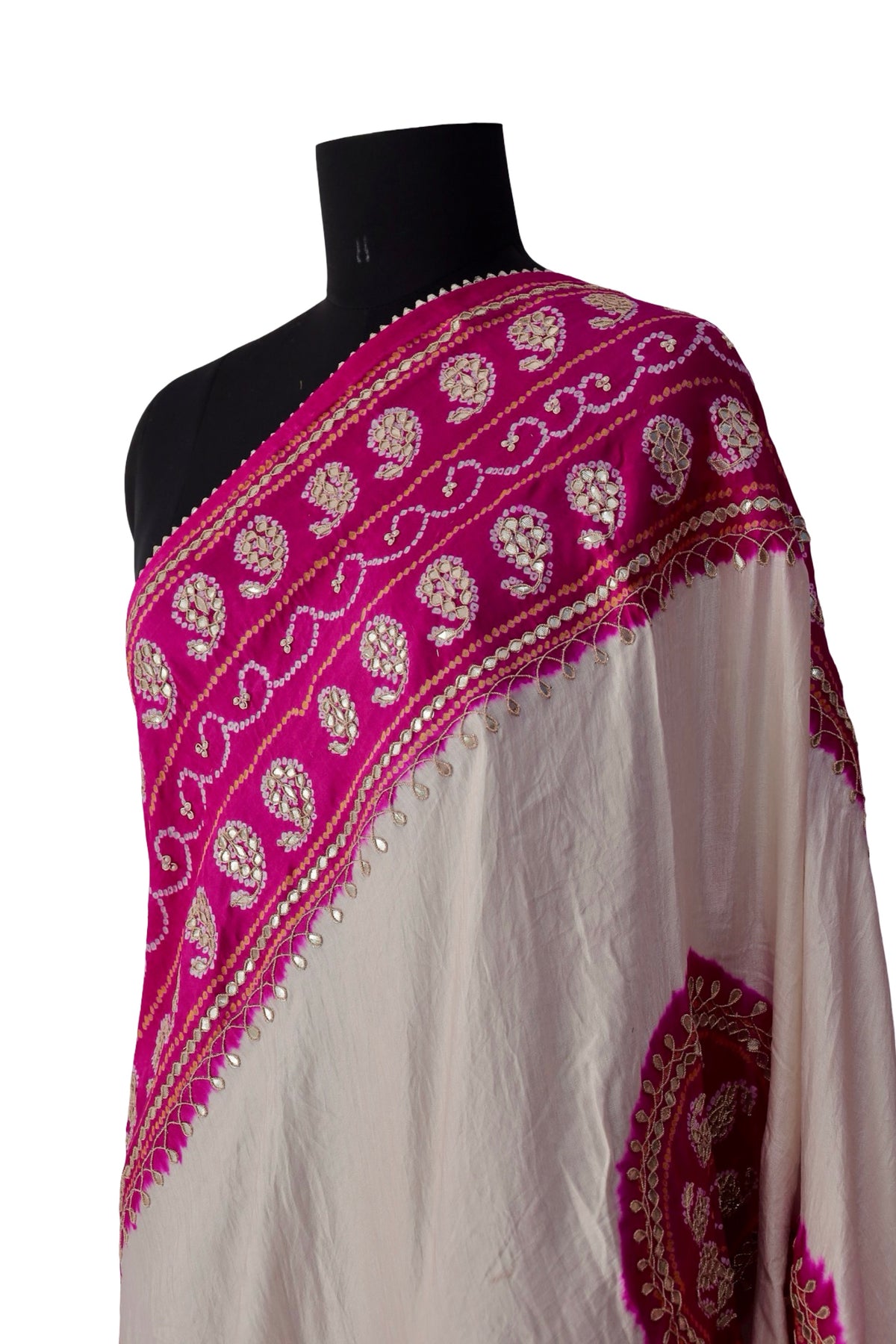 Handcrafted Gulabi Chandni gota patti Bandhani dupatta