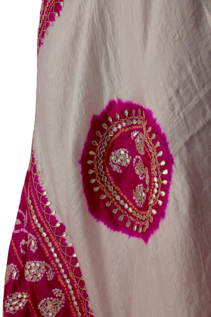 Gulabi Chandni Bandhani gota patti dupatta for festive wear