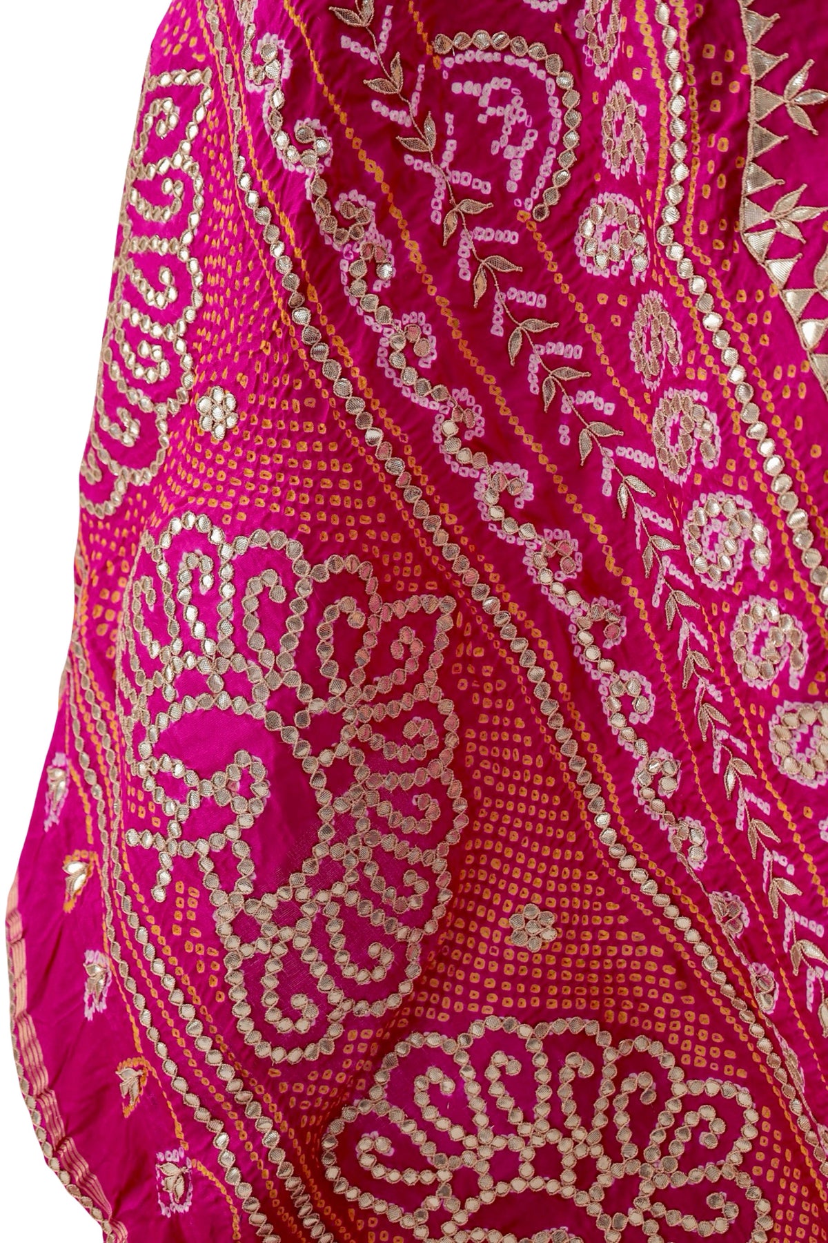 Handcrafted Gulabi Pink Bandhani dupatta with gota patti hand work