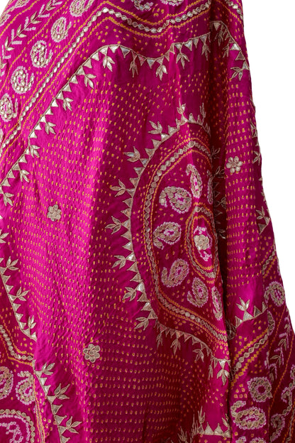 Gulabi Pink Gajji silk Bandhani gota patti dupatta